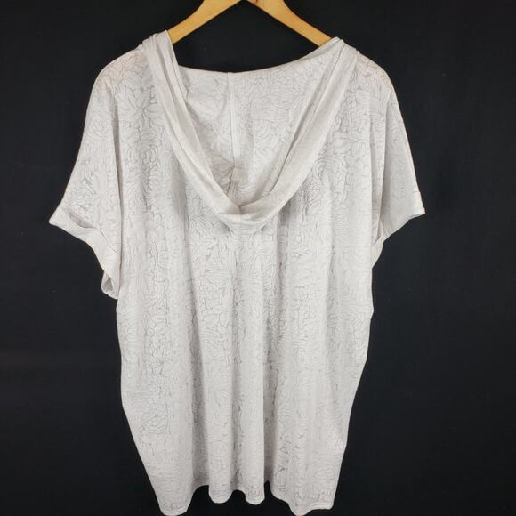 NWT Soma Dolman Hoodie Women XXL White Floral Burnout V-Neck Short Sleeve - Picture 7 of 9